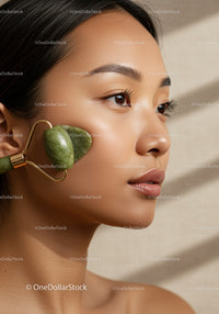 Young Woman Receiving Jade Roller Facial Massage for Glowing Skin