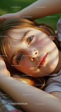 Reflective girl resting outdoors in warm sunlight