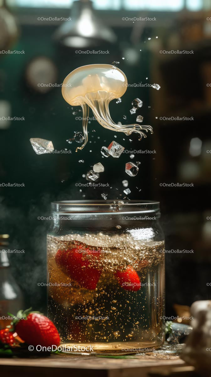 Refreshing Strawberry Infused Water with Fresh Berries and Ice Cubes