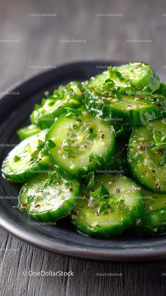 Fresh Sliced Cucumber Salad in Black Bowl for Healthy Eating