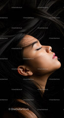 Profile of serene woman with flowing dark hair