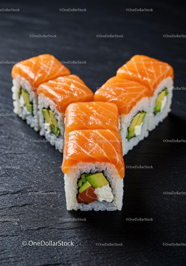 Fresh salmon sushi rolls with avocado and cream cheese