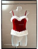 Festive Red Velvet Christmas Corset with Faux Fur Trim