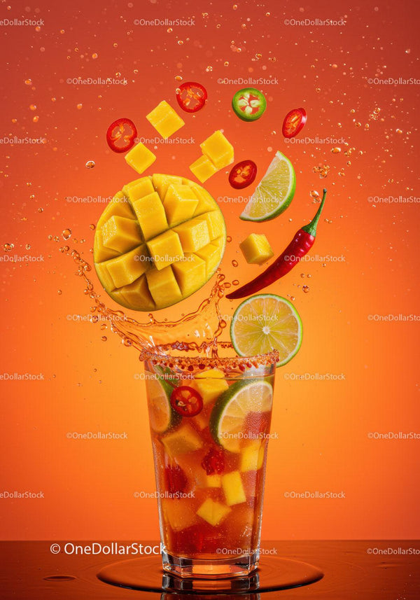 Refreshing Mango Chili Citrus Drink Splashing in Glass