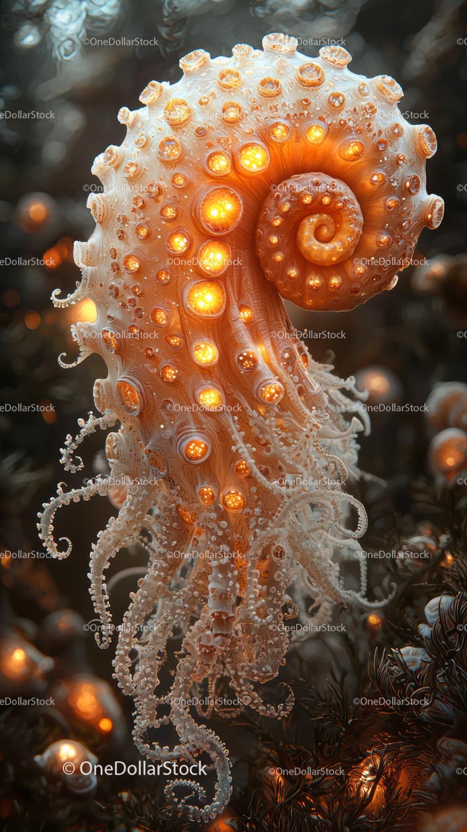 Bioluminescent Octopus with Glowing Tentacles in the Deep Sea
