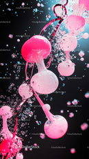 Vivid Pink Water Droplets Splash in Dynamic High-Speed Motion