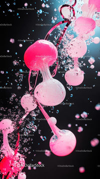 Vivid Pink Water Droplets Splash in Dynamic High-Speed Motion