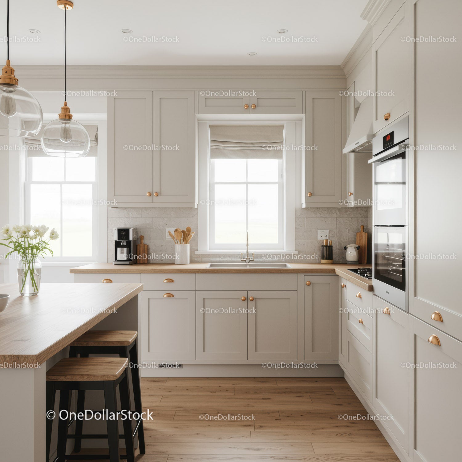 Bright Modern Kitchen with White Cabinets and Wooden Accents