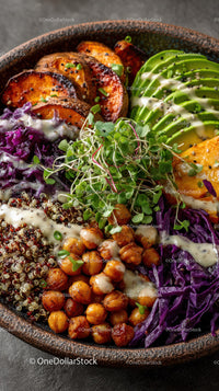 Colorful Plant-Based Bowl with Chickpeas Quinoa and Veggies