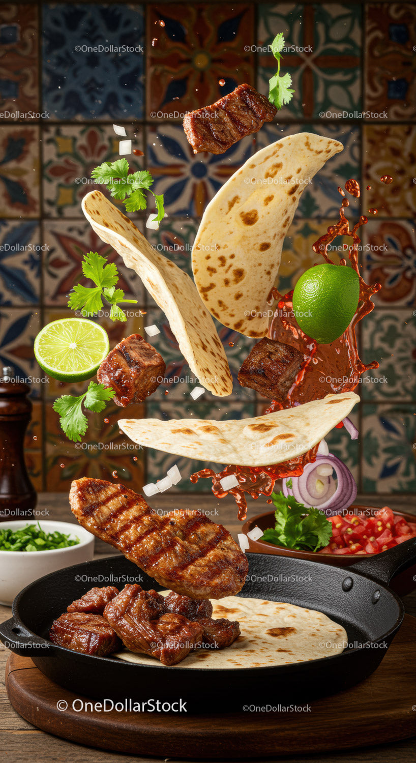 Tacos z grillowanym stekiem, świeżą limonką i kolendrą
