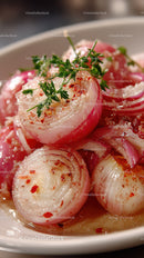 Close-Up of Pickled Red and White Onions with Herbs for Gourmet Dining