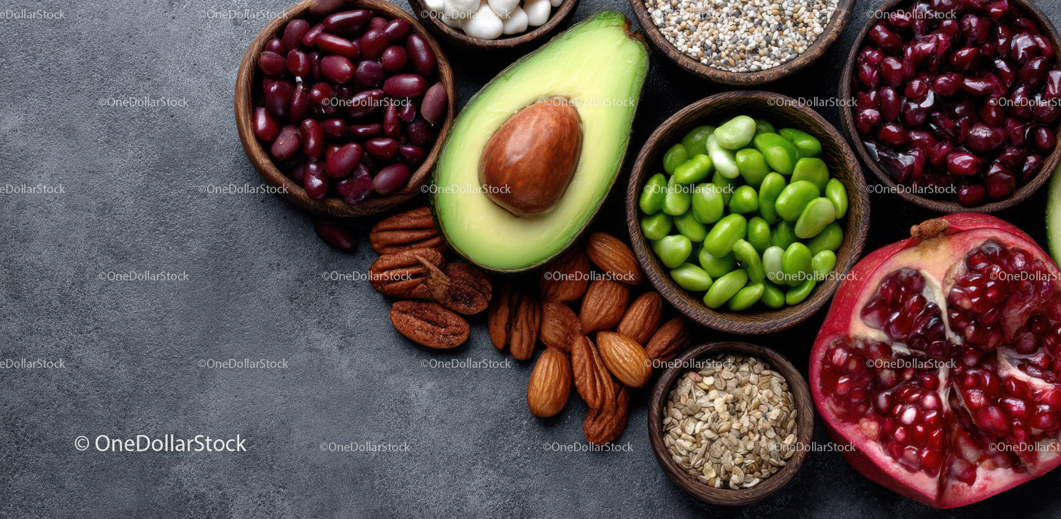 Świeże, różnorodne superfoods i organiczne składniki w drewnianych miskach