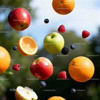 Fresh Mixed Fruits Floating Against Natural Background