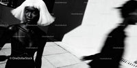 Portrait of a woman with white bob hairstyle in dramatic light