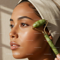Close-up of Woman Receiving Facial Massage with Jade Roller