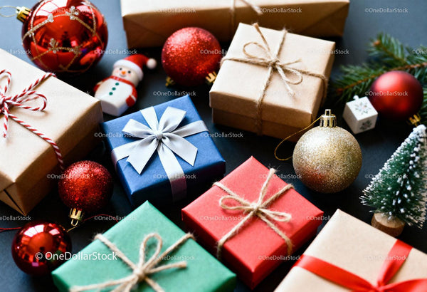 Colorful Christmas Gifts and Festive Decorations Arrangement