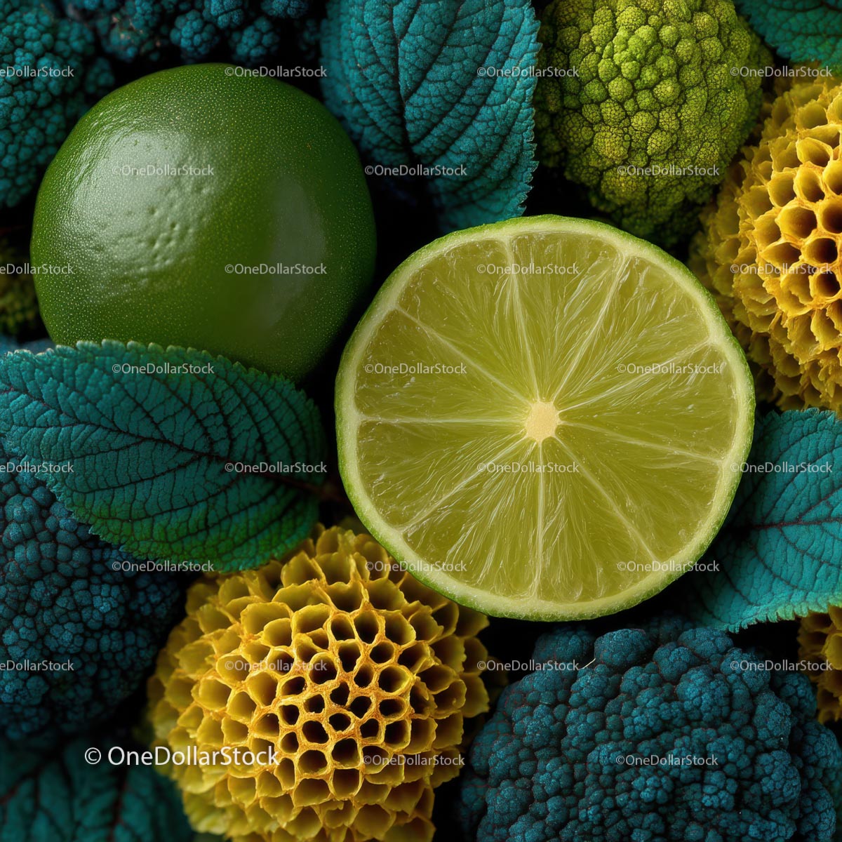 Fresh Lime and Colorful Textures in Botanical Arrangement