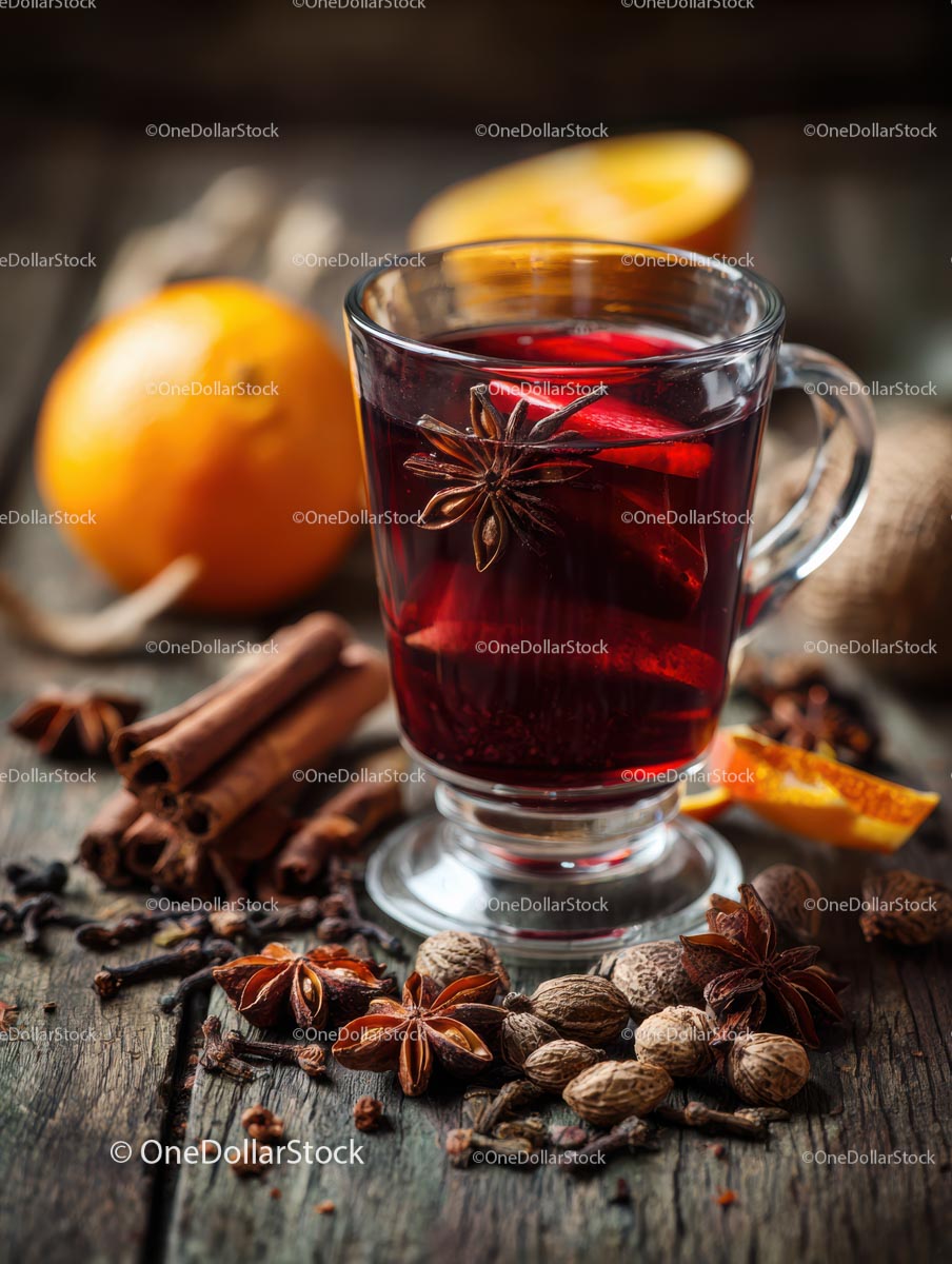 Mulled Wine with Spices and Orange Slices in Cozy Setting