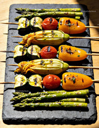 Grilled Vegetable Skewers with Asparagus on Slate Plate