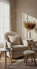 Cozy modern living room corner with armchair and decor