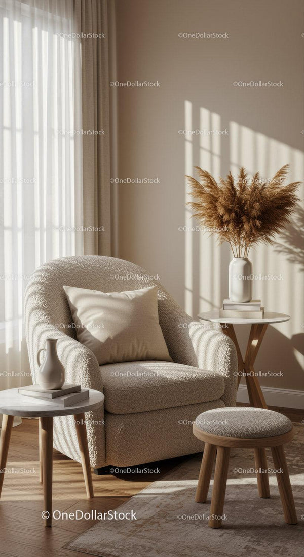 Cozy modern living room corner with armchair and decor