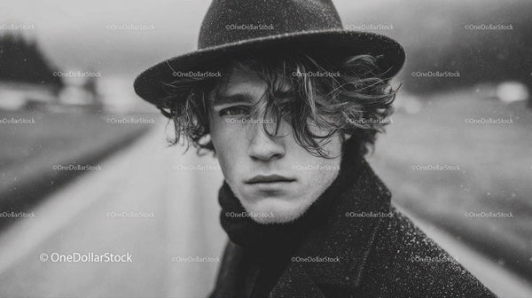 Stylish Young Man in Raincoat and Hat on Urban Street