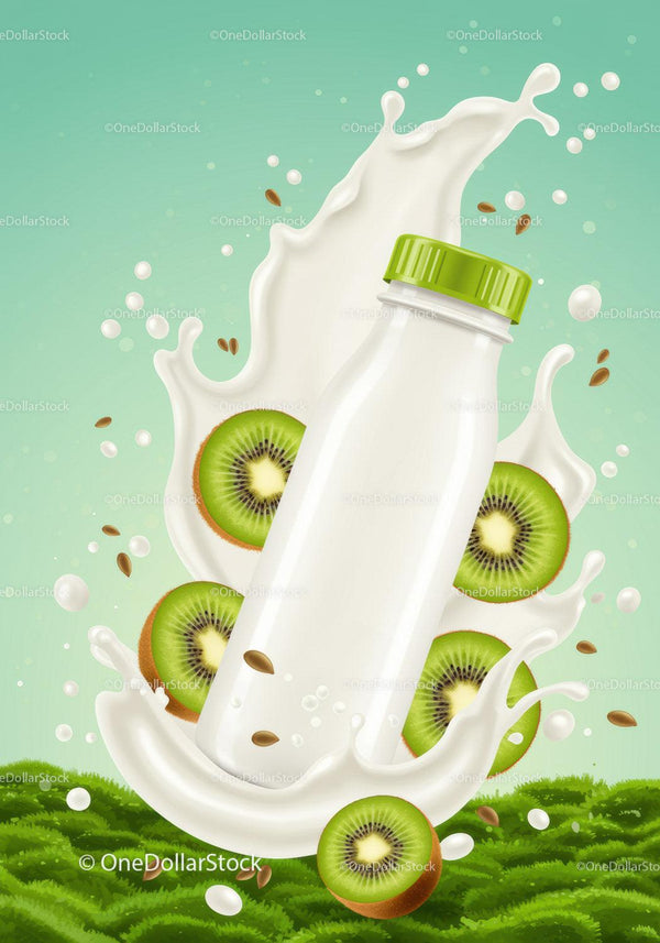 Fresh Kiwi Smoothie Splash with Green Bottle Cap JPG Mockup Image