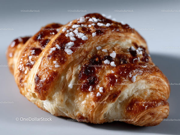 Złoty Croissant z Polewą Czekoladową i Kryształkami Cukru