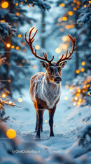 Majestic Reindeer Standing in Snowy Winter Forest