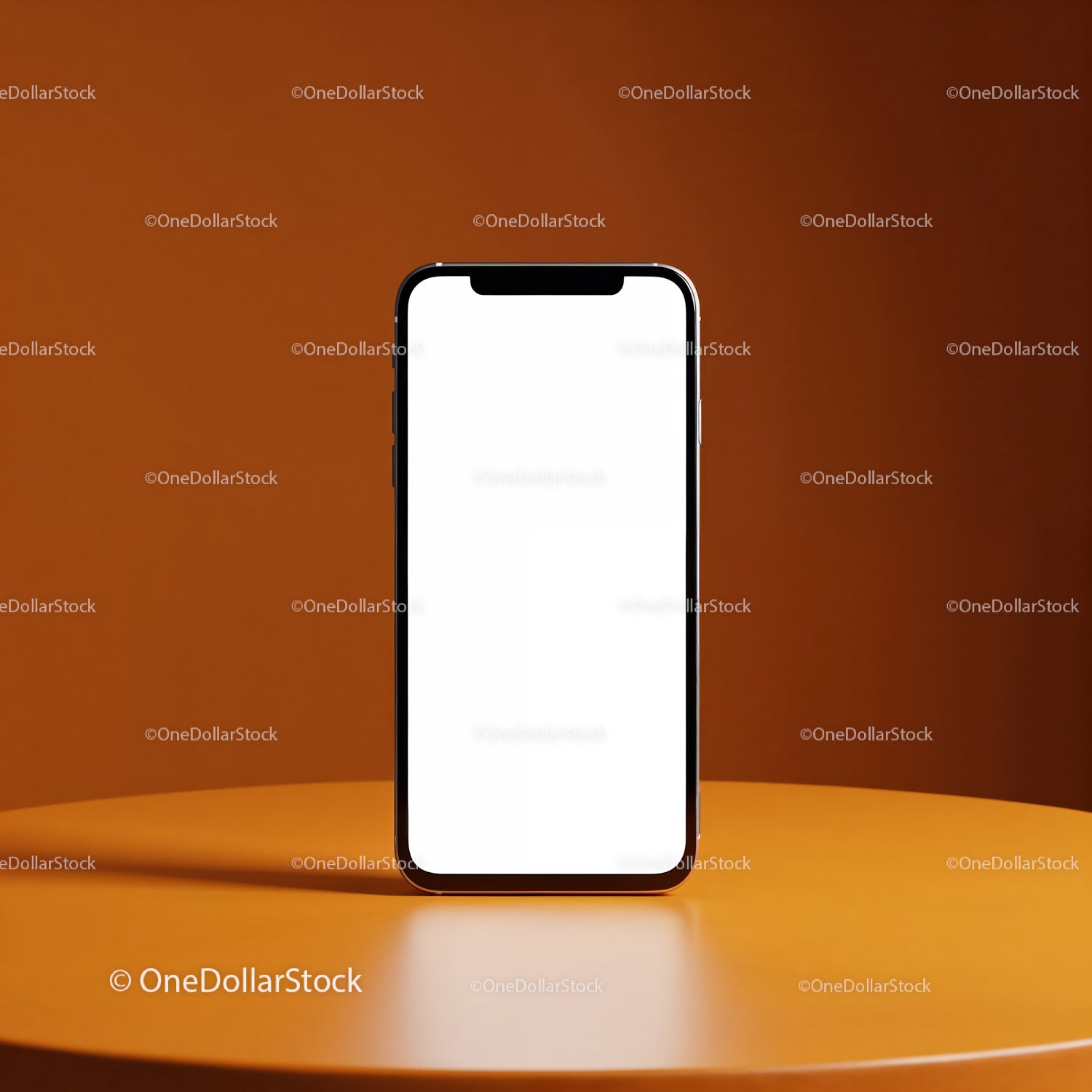 Nowoczesny smartfon z pustym ekranem na pomarańczowym stole
