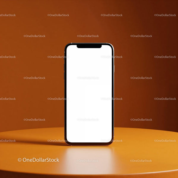 Modern smartphone with blank screen on orange table JPG Mockup Image
