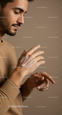 Close-Up of Man Applying Hand Lotion in a Personal Care Routine