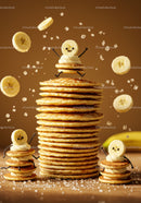 Playful Pancake Stack with Animated Banana Characters