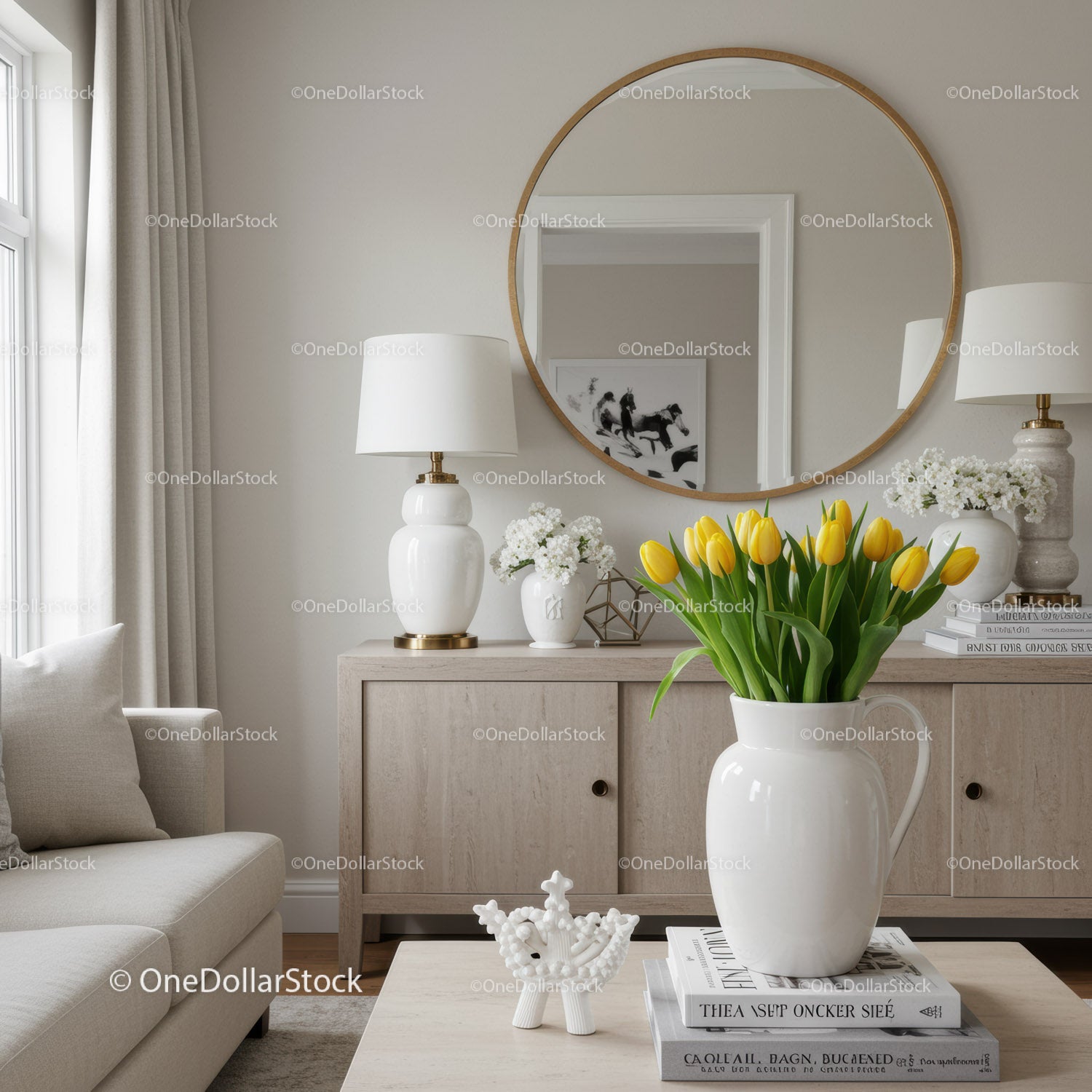 Elegant Home Interior with Yellow Tulips and Modern Decor