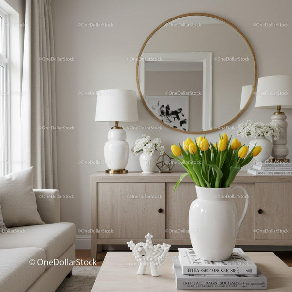 Elegant Home Interior with Yellow Tulips and Modern Decor