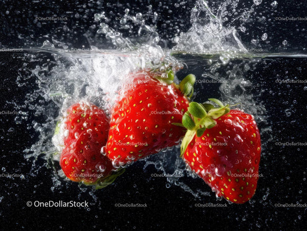 Fresh Ripe Strawberries Splashing in Water