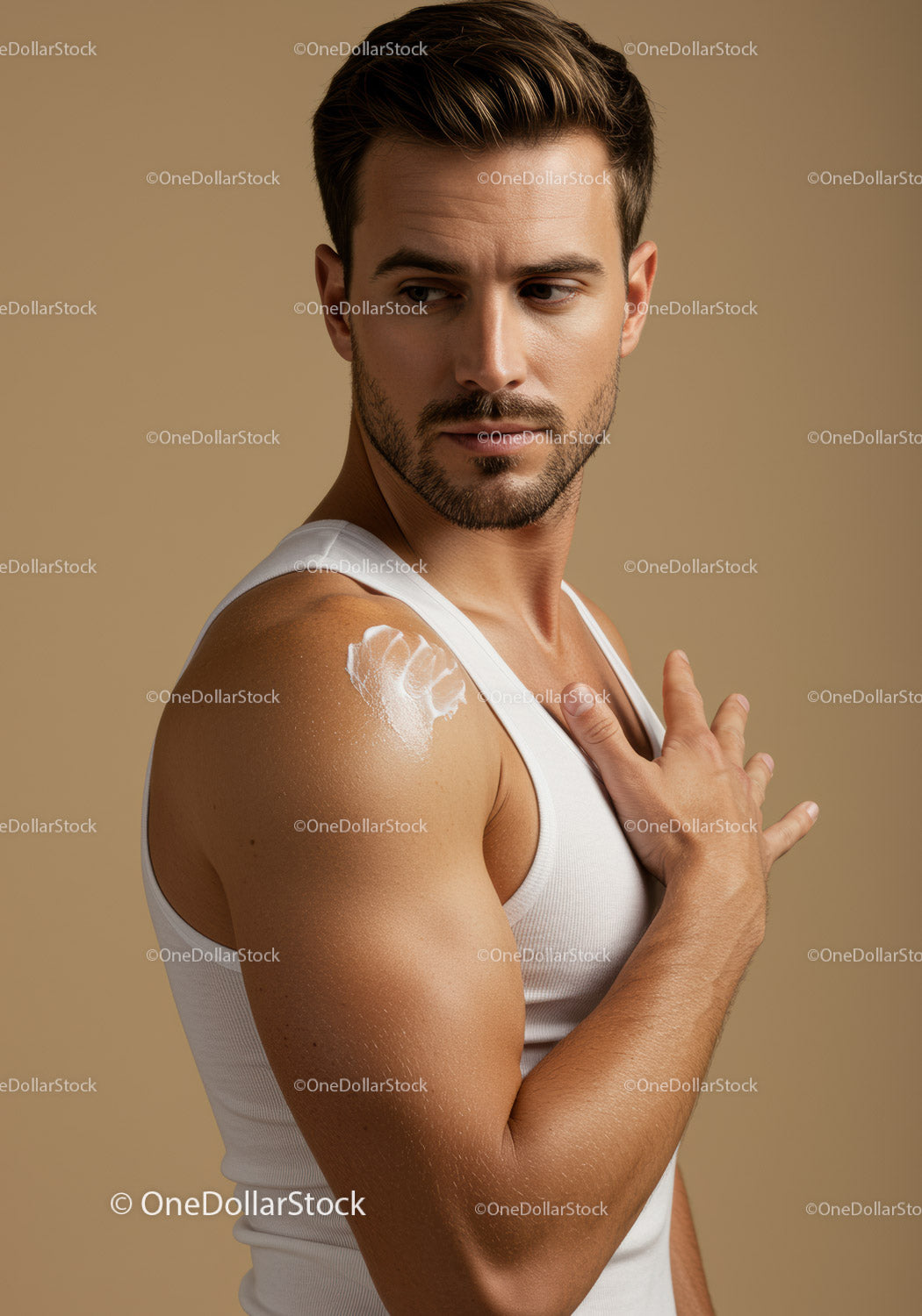 Young Man Applying Sunscreen for Skin Protection and Wellness