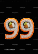 Creative sushi rolls shaped as number ninety nine