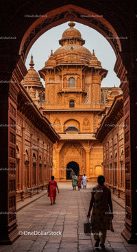 Ancient Indian Temple with Ornate Sandstone Architecture and Intricate Carvings