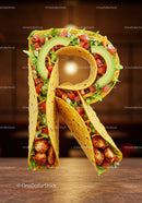 Taco Shells Shaped into Letter R with Fresh Ingredients