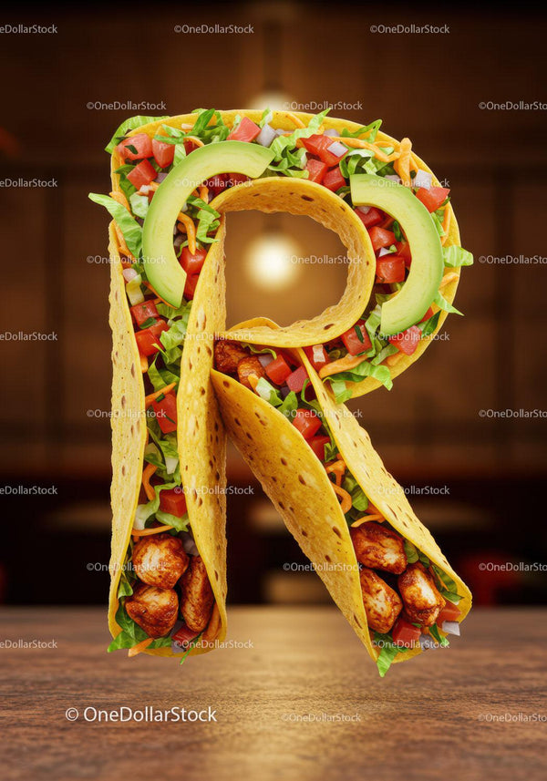 Taco Shells Shaped into Letter R with Fresh Ingredients