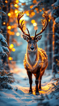Majestic Reindeer Adorned with Glowing Winter Lights