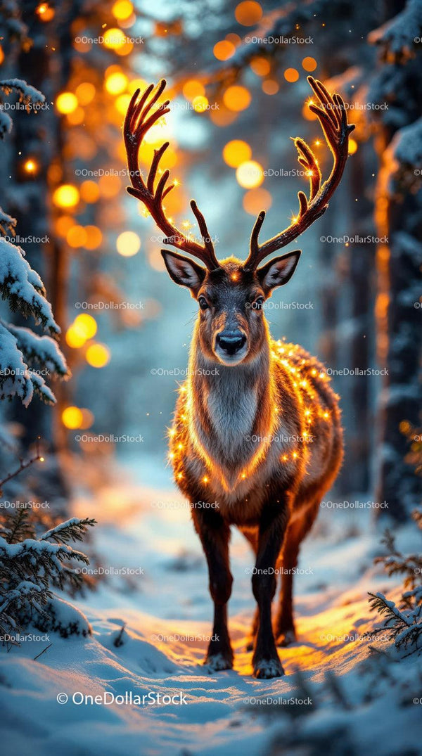 Majestic Reindeer Adorned with Glowing Winter Lights