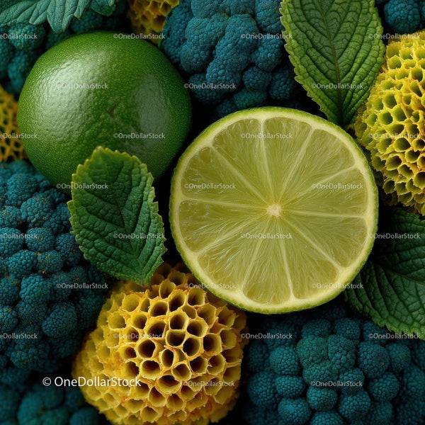 Vibrant Lime and Broccoli Composition for Fresh Food Inspiration Stock Photo Bundle (32 JPG Files)