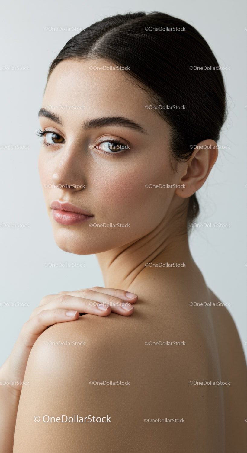 Elegant Young Woman Portrait with Perfect Skin and Cool Expression