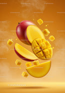 Fresh sliced mango with cubes on warm background