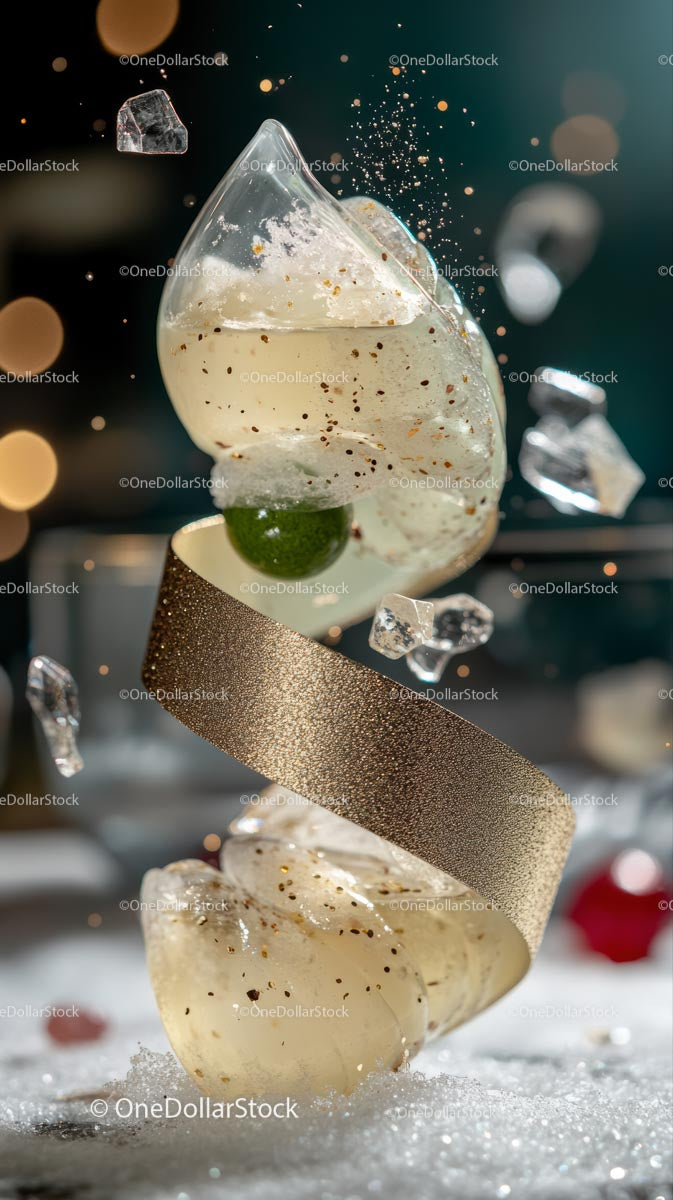 Dynamic Champagne Glass Shattering with Falling Ice in Exciting Scene
