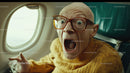 Old Man Shouting with Surprise on an Airplane Interior