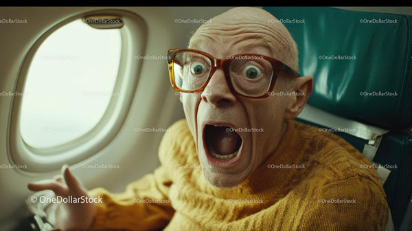 Surprised Elderly Man With Glasses On Airplane