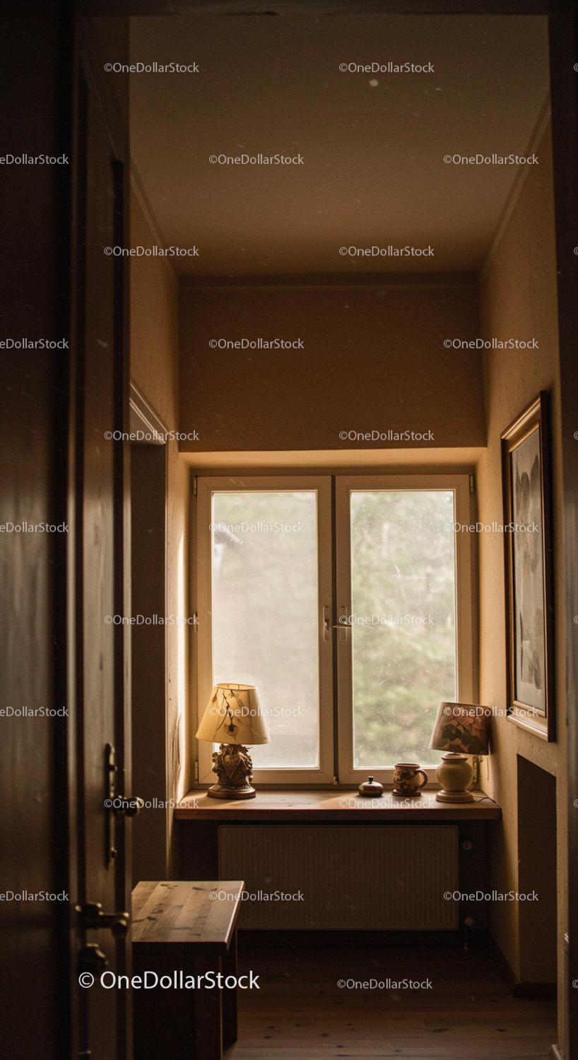 Cozy interior room with sunlight and decorative objects